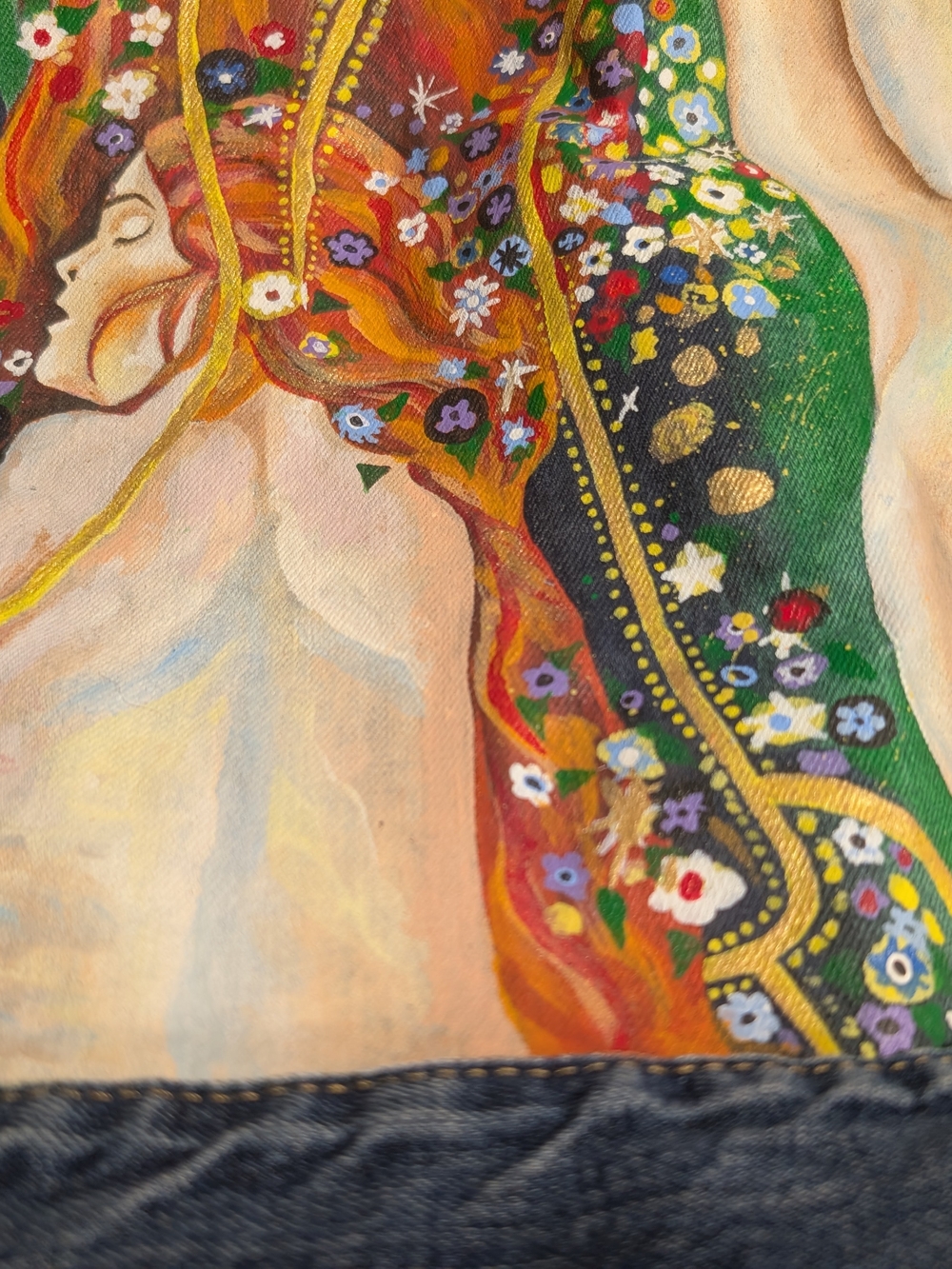 Levi's Painted Denim Jacket with Colorful Art Panel Size M Gustav Klimt Inspired - Picture 4 of 5